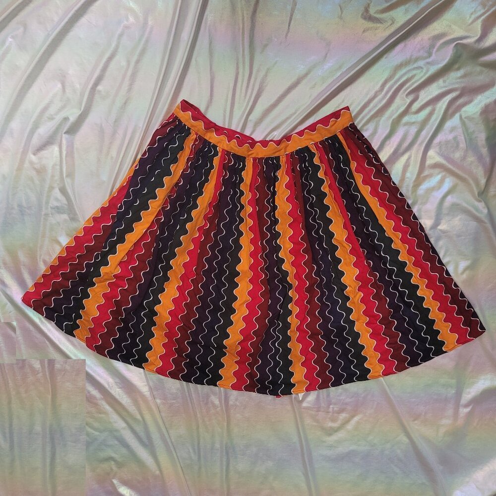 Collectif Squiggle Stripe Rainbow Swing Skirt Size UK 22/4XL Retro Vintage Style